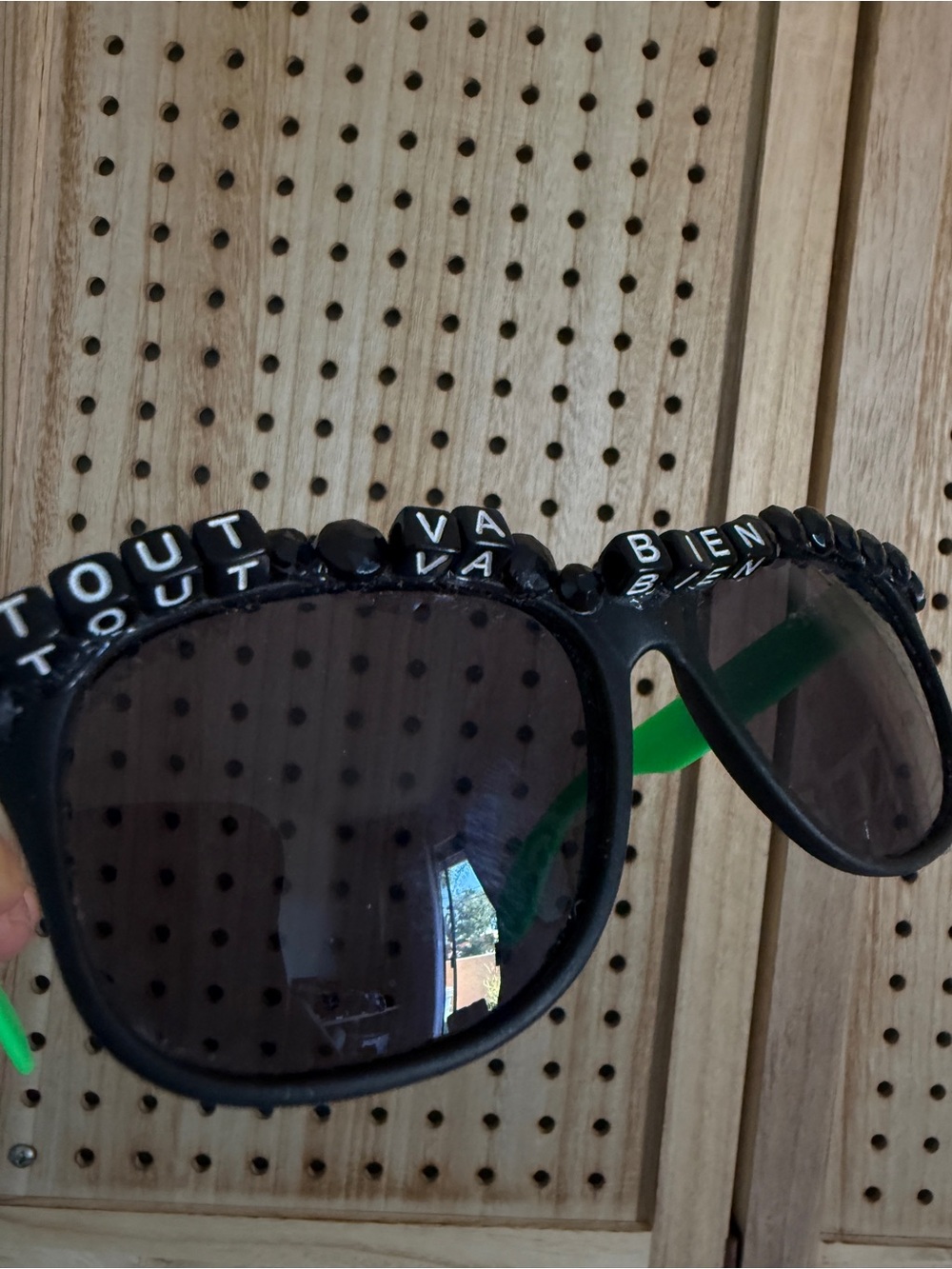 New handmade festival Tout Va bien french (all is well) Beaded Black Sunglasses